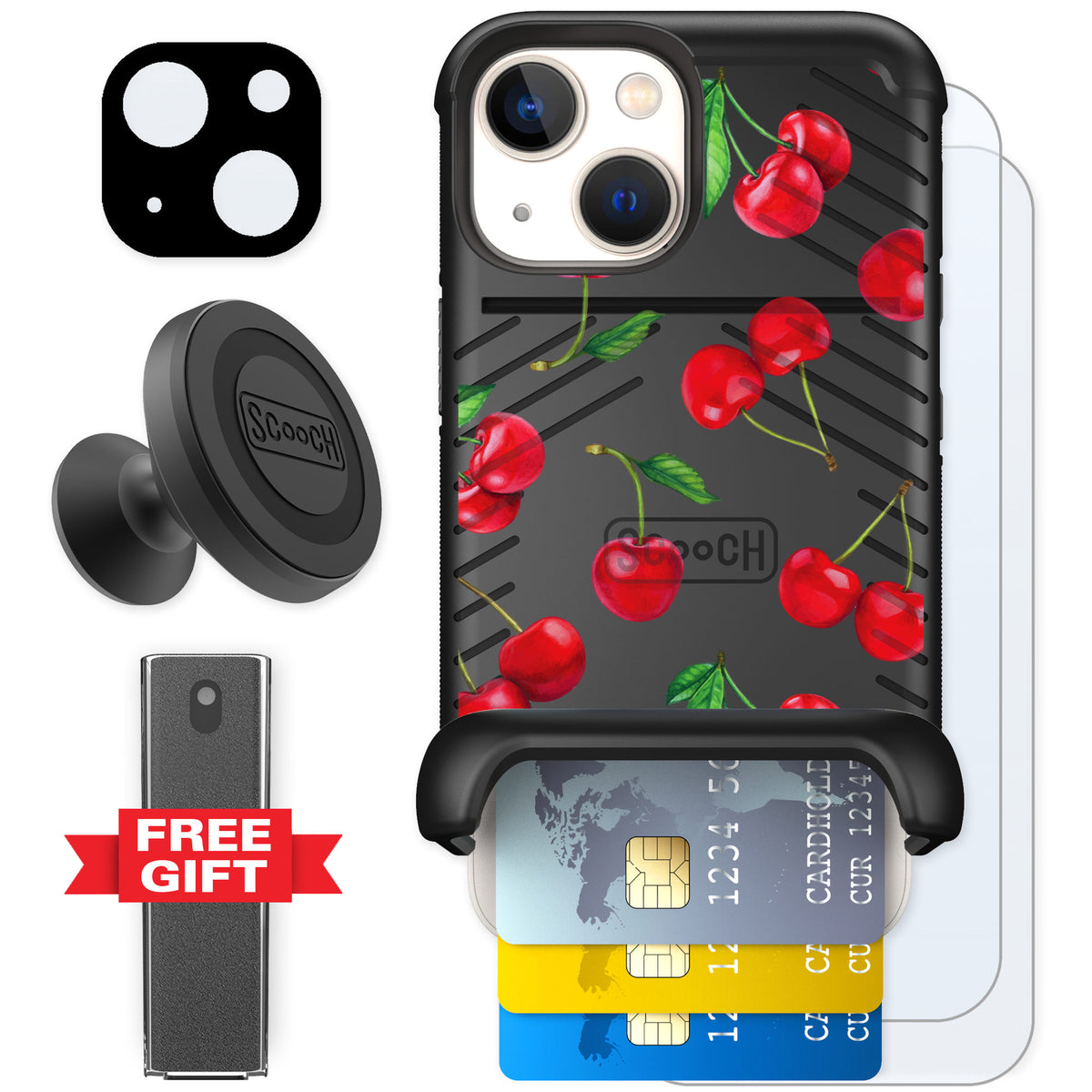 Scooch Wingmate Very Cherry for iPhone 13 mini — Defender Bundle