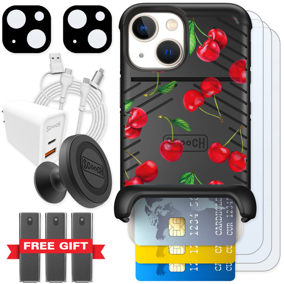 Scooch Wingmate Very Cherry for iPhone 13 mini — Ultimate Bundle