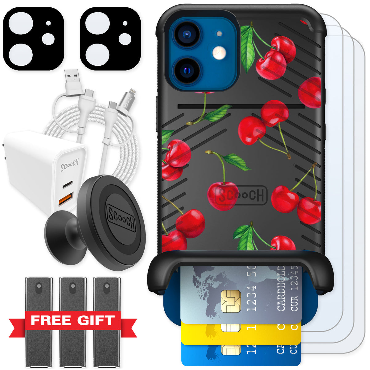 Scooch Wingmate Very Cherry for iPhone 12 — Ultimate Bundle
