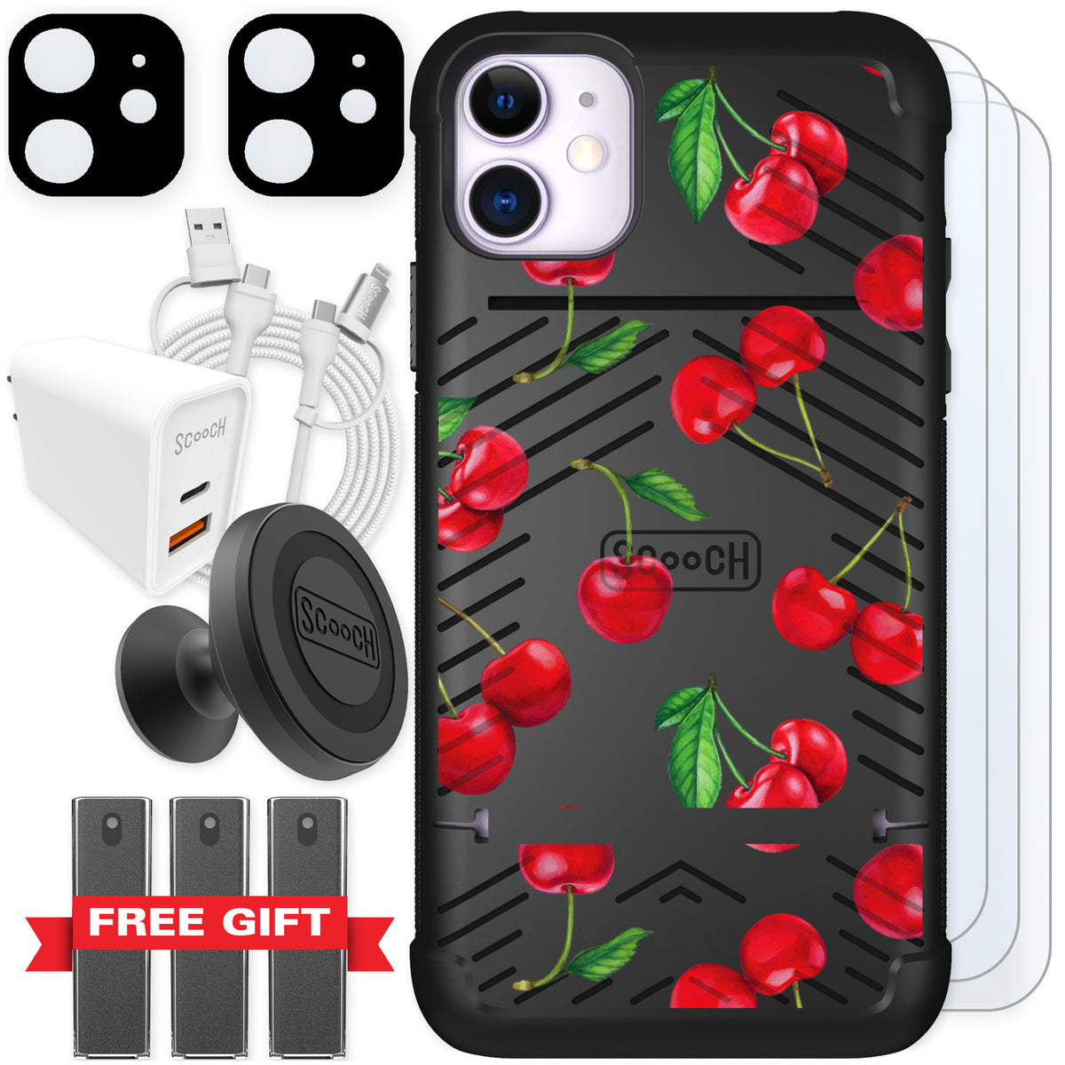 Scooch Wingmate Very Cherry for iPhone 11 — Ultimate Bundle