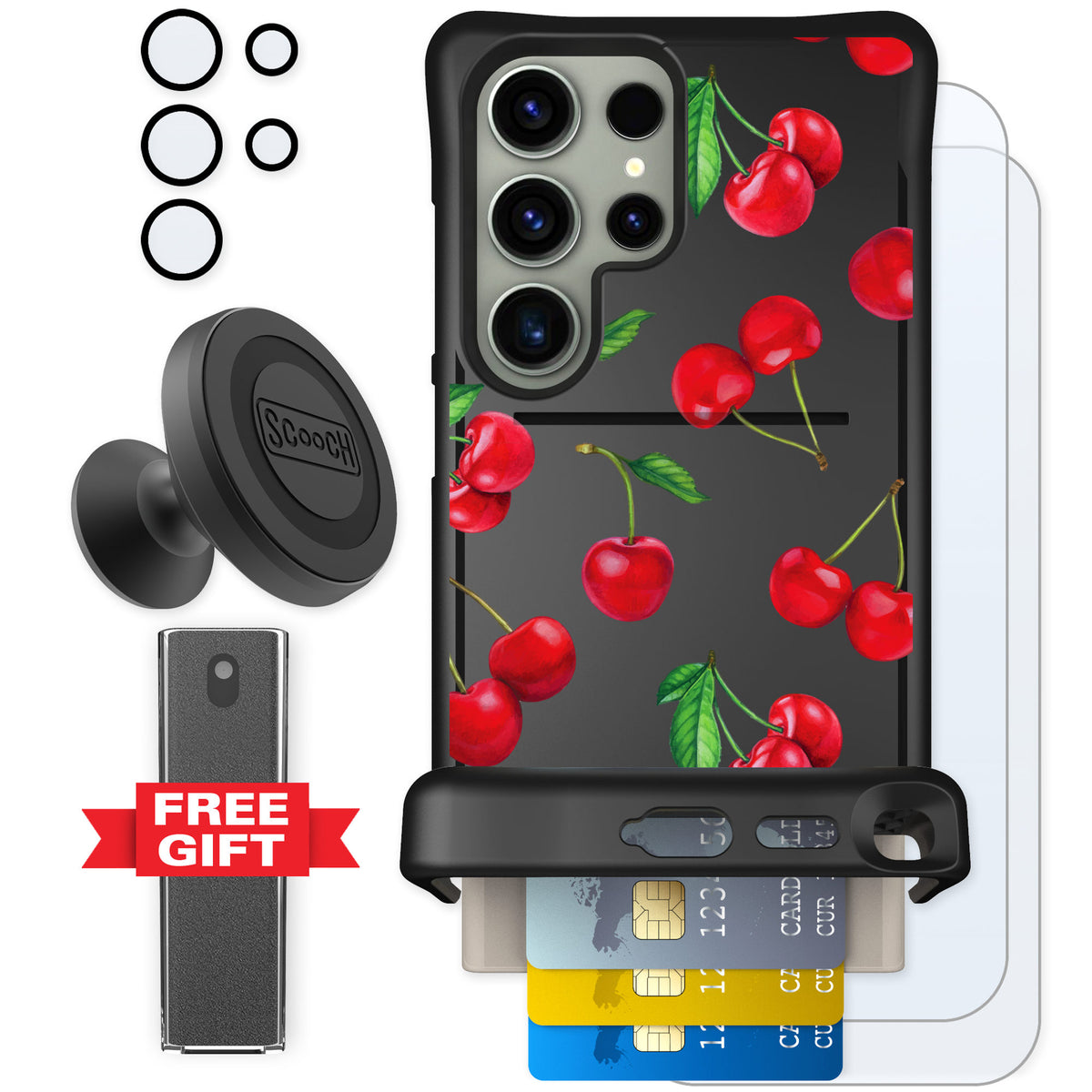 Scooch Wingmate Very Cherry for Galaxy S24 Ultra — Defender Bundle