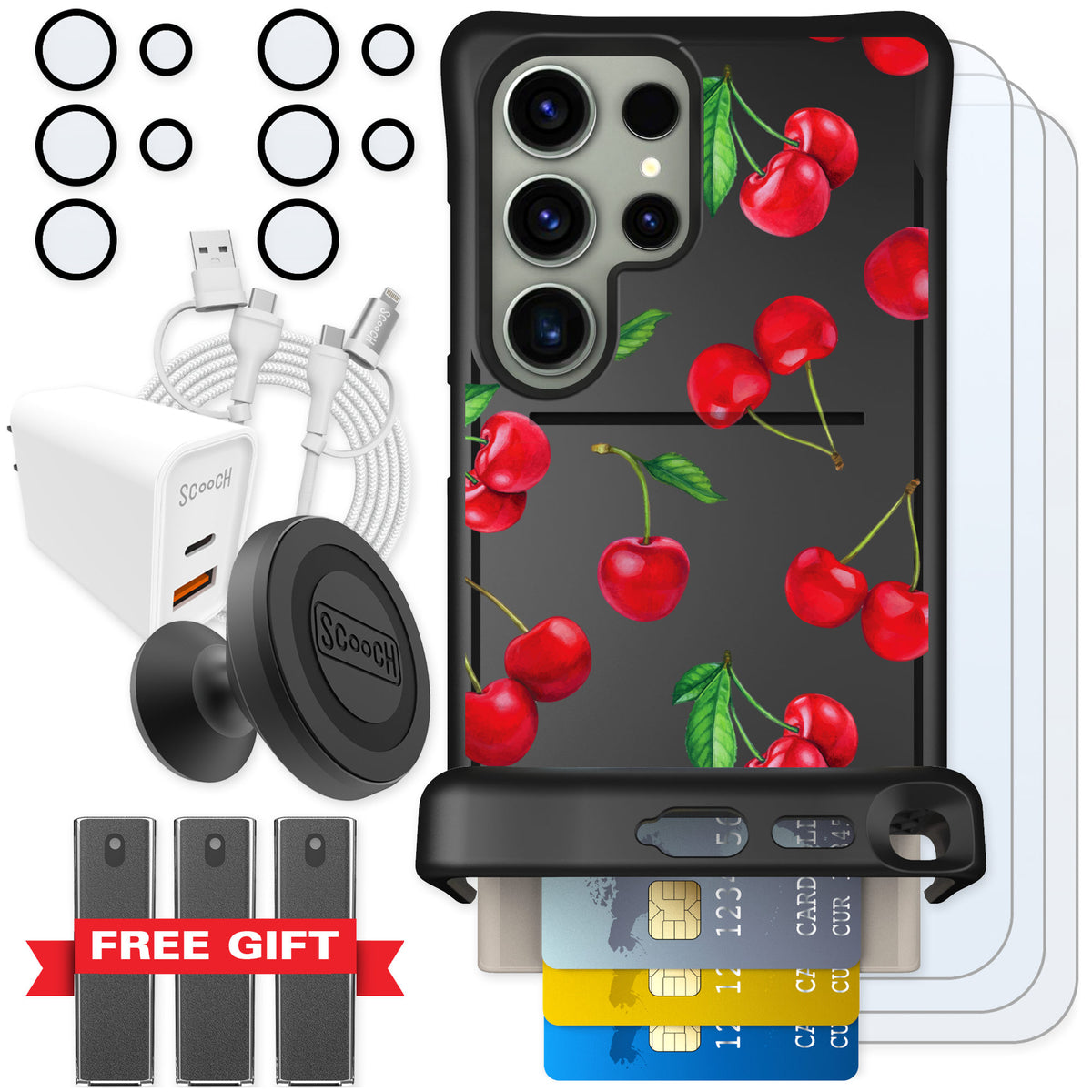 Scooch Wingmate Very Cherry for Galaxy S24 Ultra — Ultimate Bundle