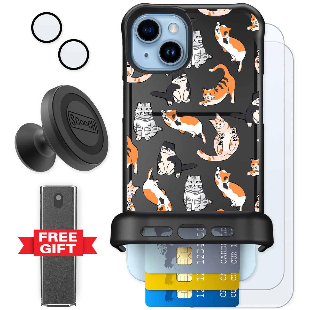 Scooch Wingmate Kitty Crew for iPhone 15 Plus — Defender Bundle