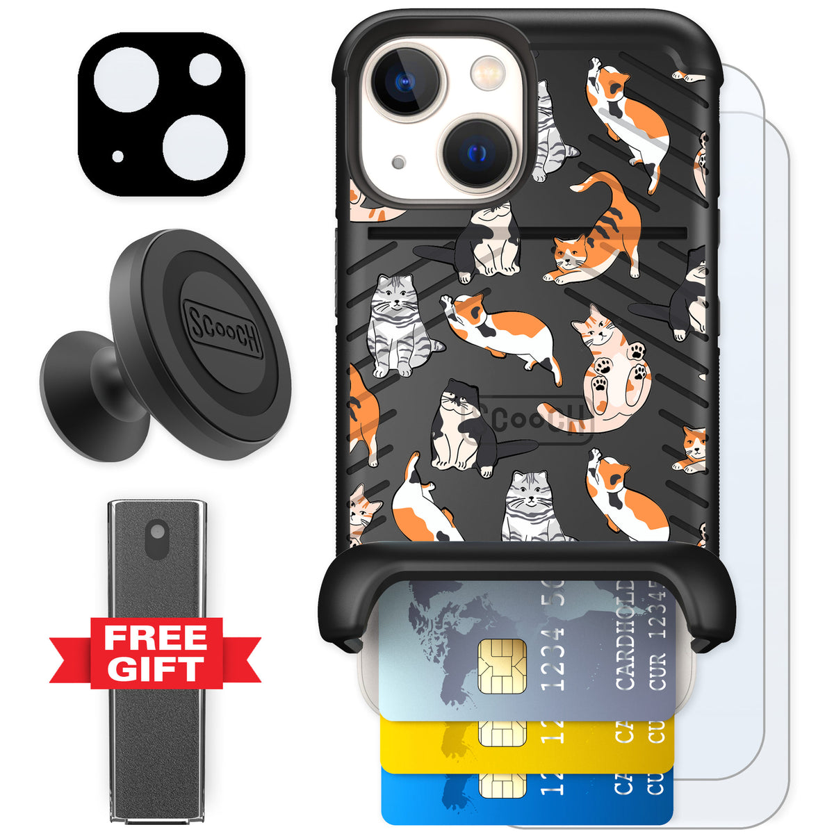 Scooch Wingmate Kitty Crew for iPhone 13 mini — Defender Bundle