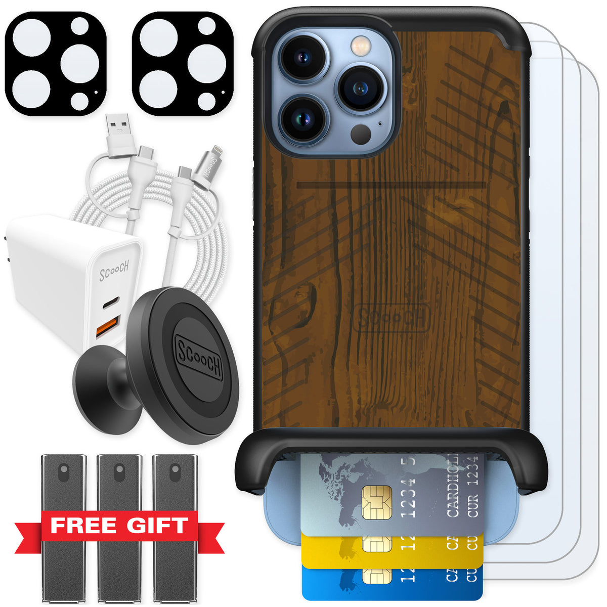 Scooch Wingmate Wood Grain for iPhone 13 Pro Max — Ultimate Bundle