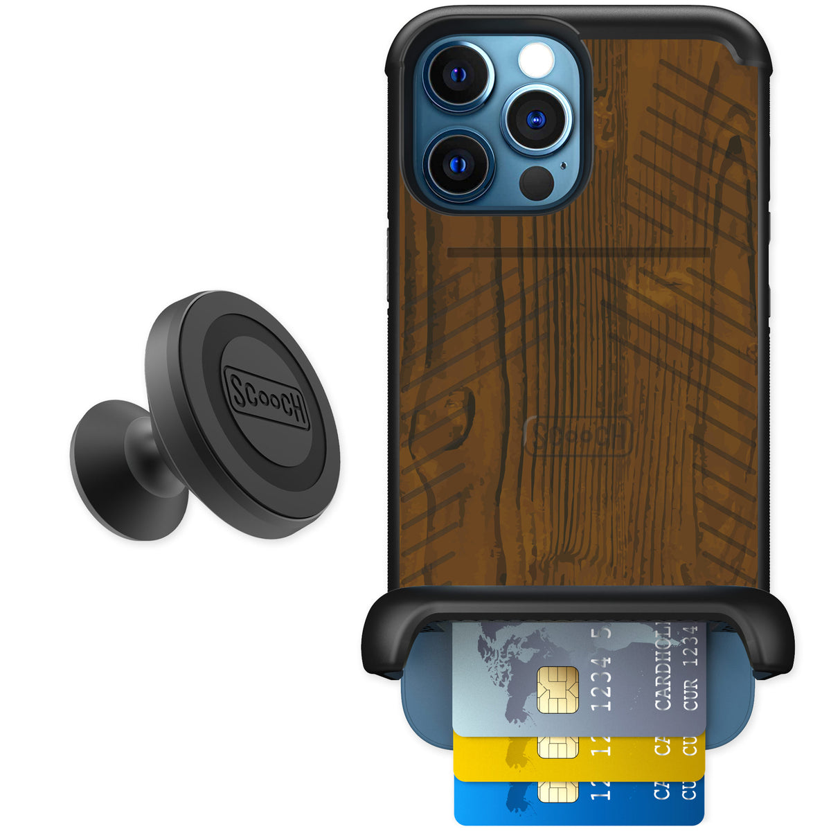 Scooch Wingmate Wood Grain for iPhone 12 Pro — Starter Bundle