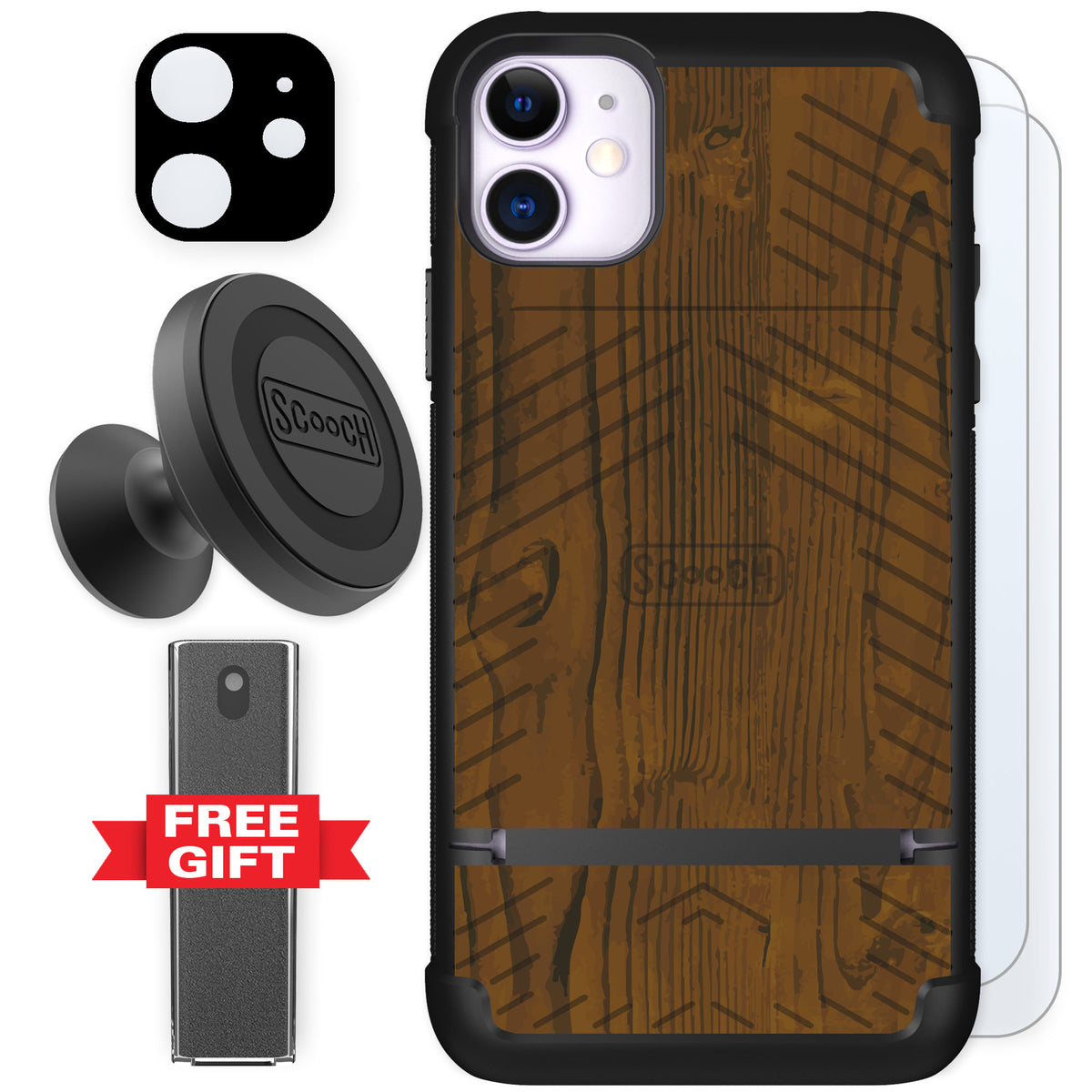 Scooch Wingmate Wood Grain for iPhone 11 — Defender Bundle