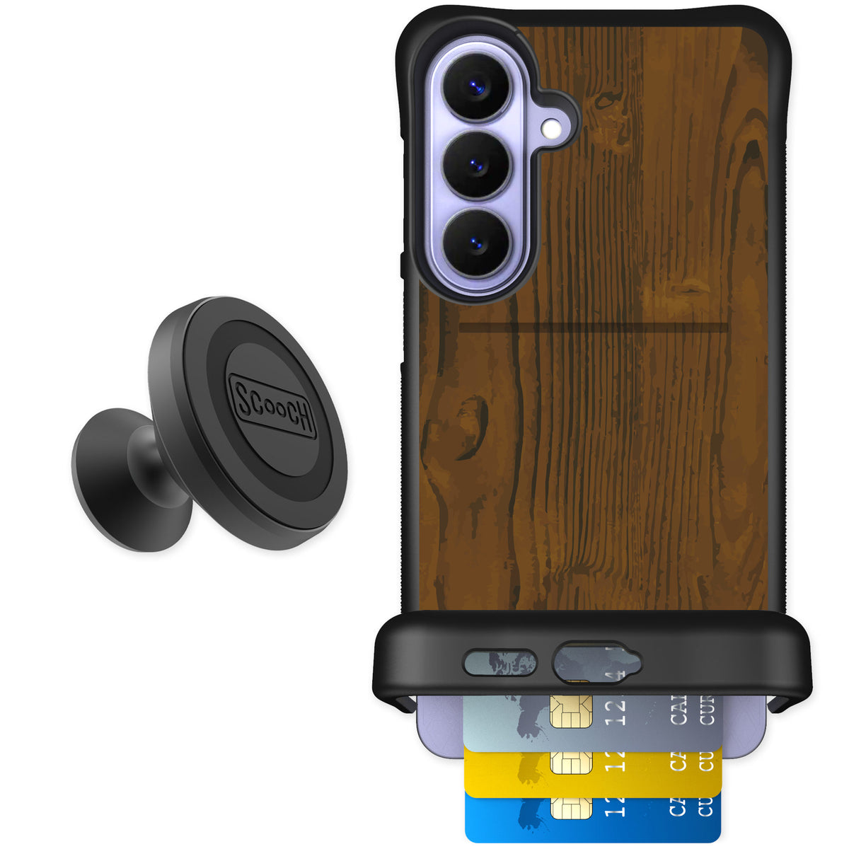 Scooch Wingmate Wood Grain for Galaxy S26+ — Starter Bundle