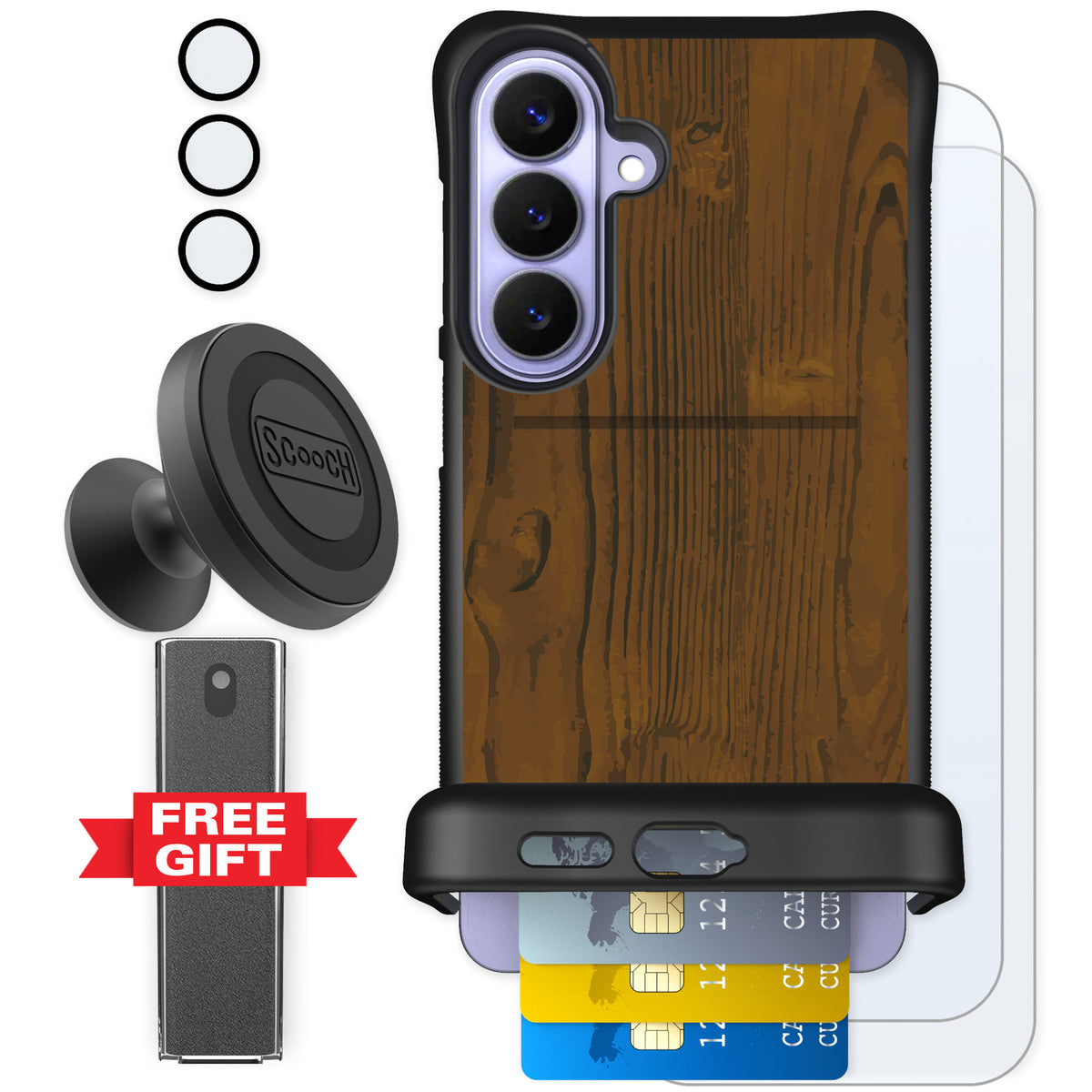 Scooch Wingmate Wood Grain for Galaxy S26+ — Defender Bundle