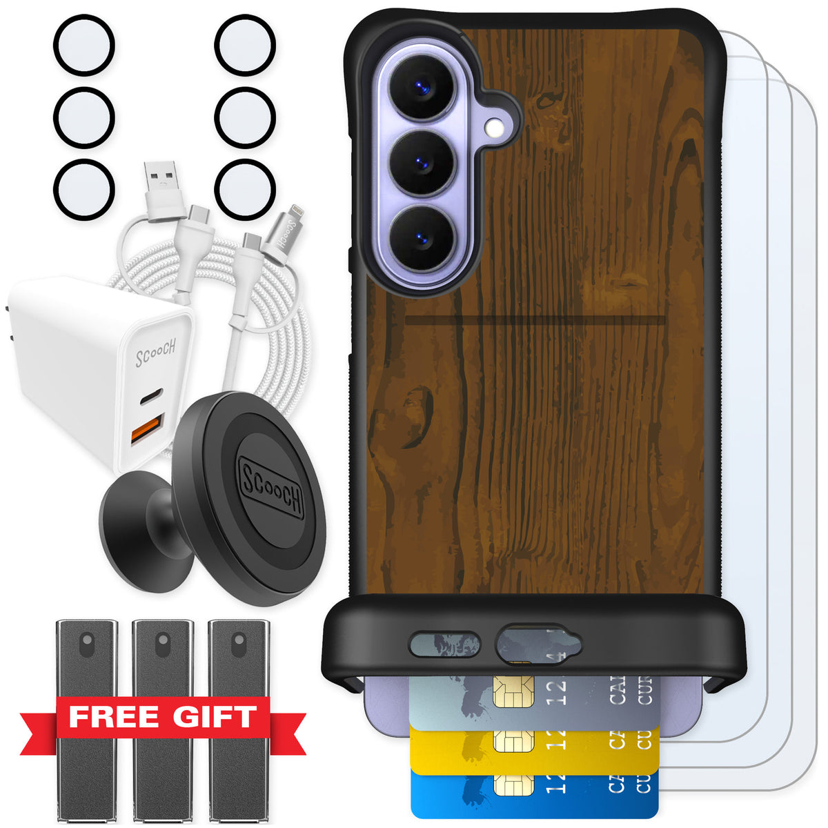 Scooch Wingmate Wood Grain for Galaxy S26+ — Ultimate Bundle