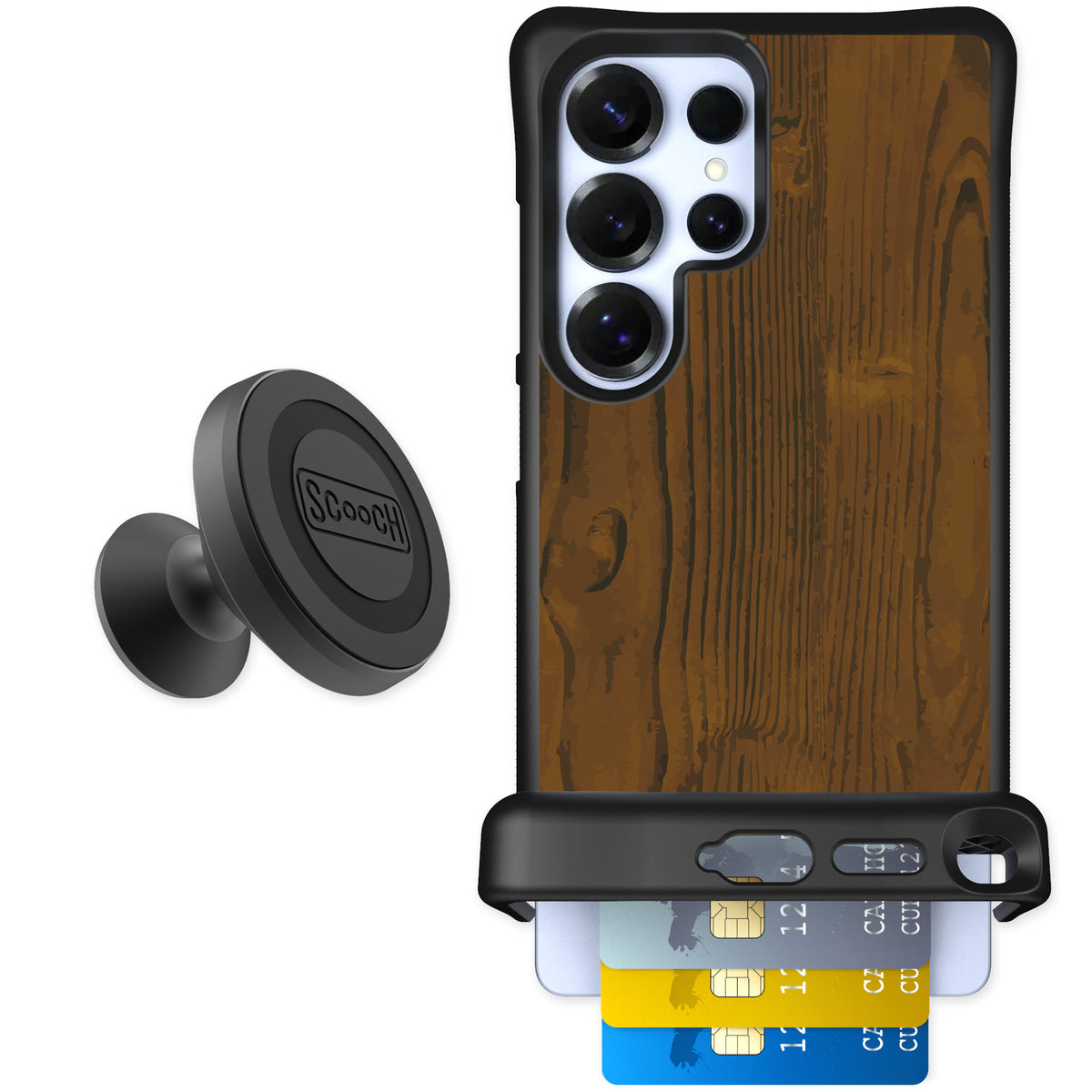 Scooch Wingmate Wood Grain for Galaxy S25 Ultra — Starter Bundle