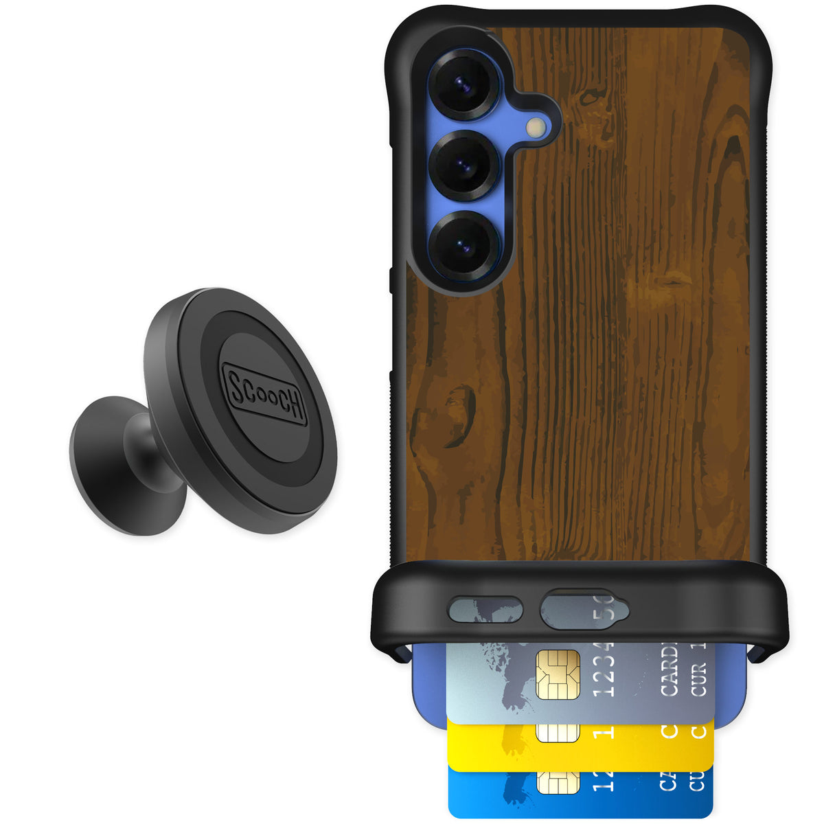 Scooch Wingmate Wood Grain for Galaxy S25 — Starter Bundle