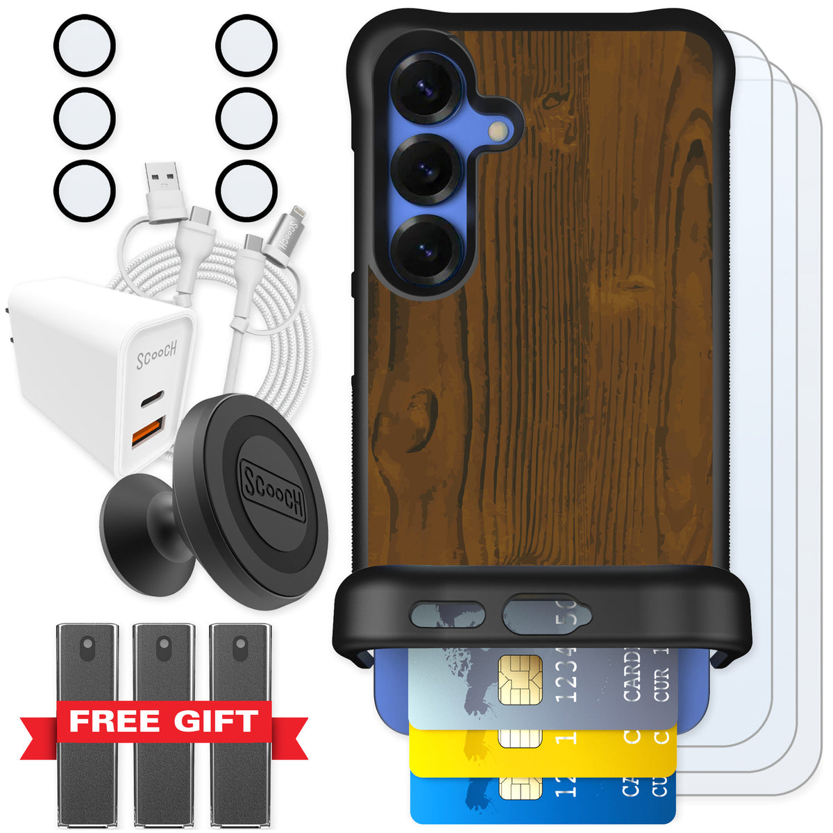 Scooch Wingmate Wood Grain for Galaxy S25 — Ultimate Bundle
