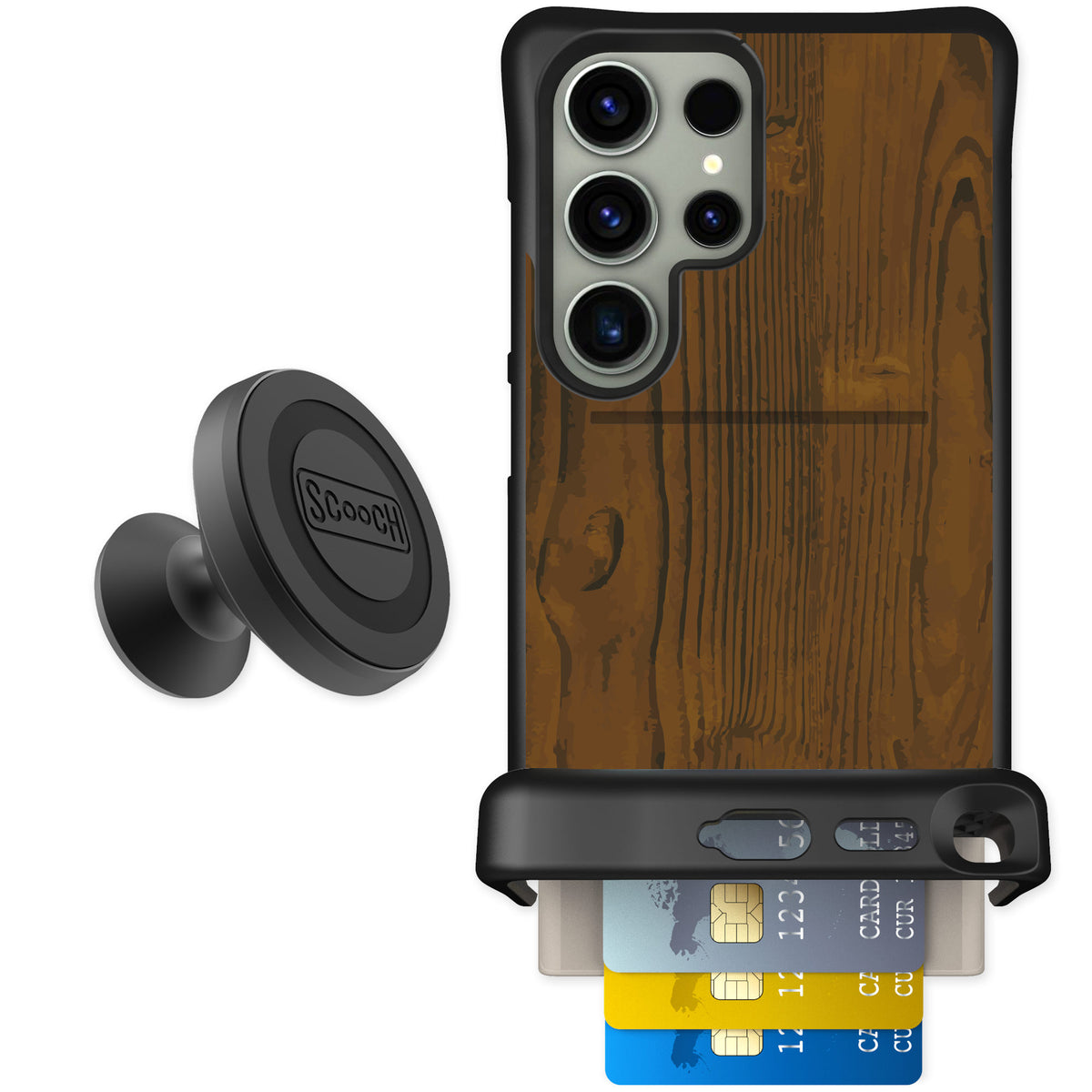 Scooch Wingmate Wood Grain for Galaxy S24 Ultra — Starter Bundle