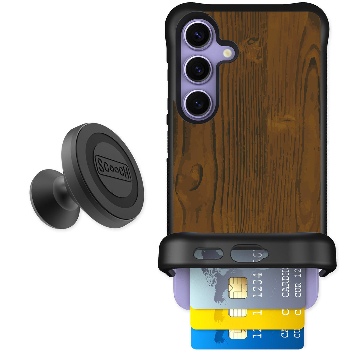 Scooch Wingmate Wood Grain for Galaxy S24 — Starter Bundle