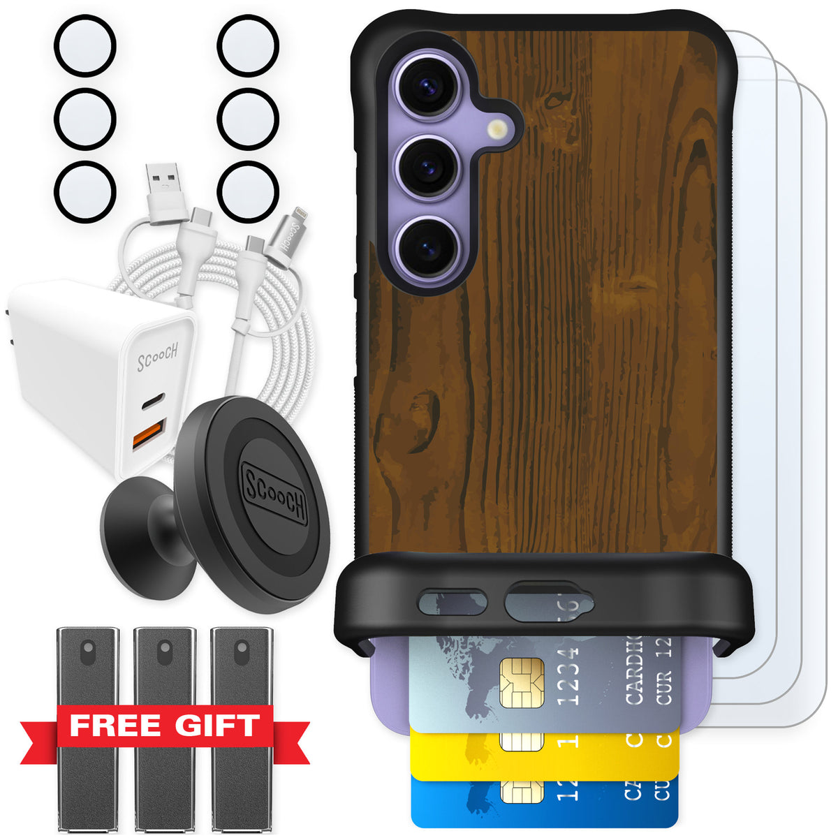 Scooch Wingmate Wood Grain for Galaxy S24 — Ultimate Bundle