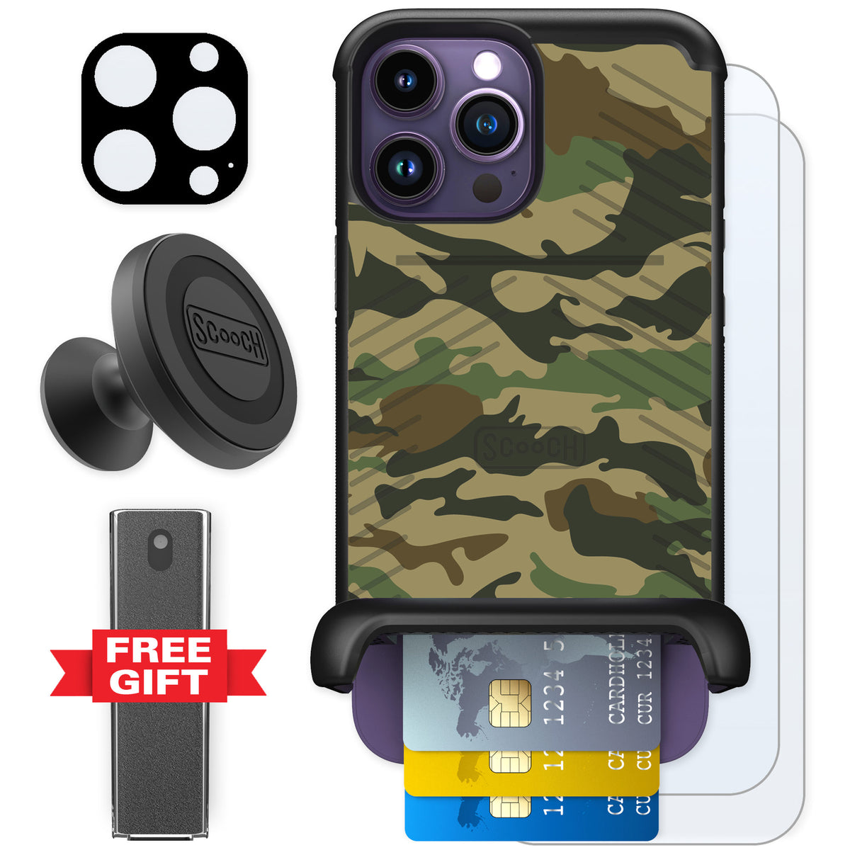 Scooch Wingmate Classic Camo for iPhone 14 Pro Max — Defender Bundle