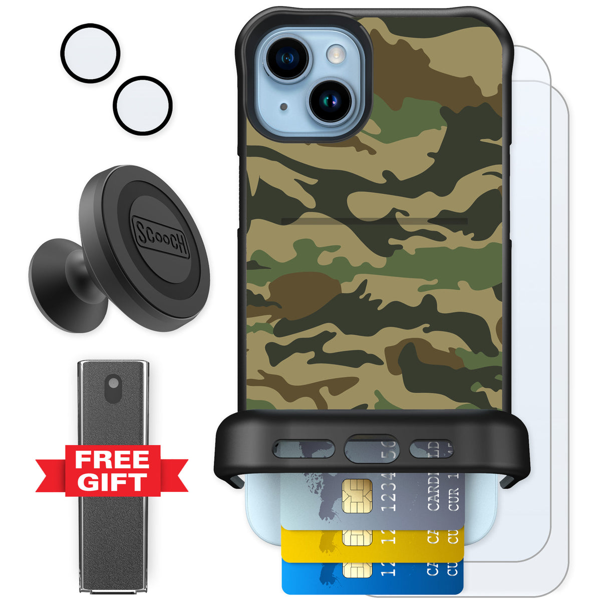 Scooch Wingmate Classic Camo for iPhone 14 Plus — Defender Bundle