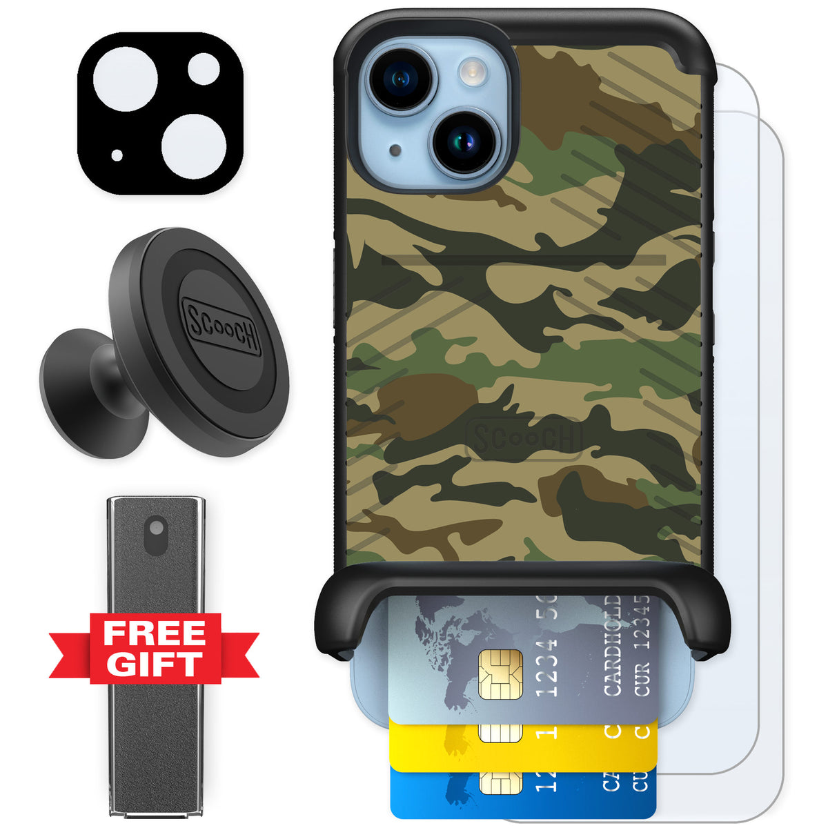 Scooch Wingmate Classic Camo for iPhone 14 — Defender Bundle