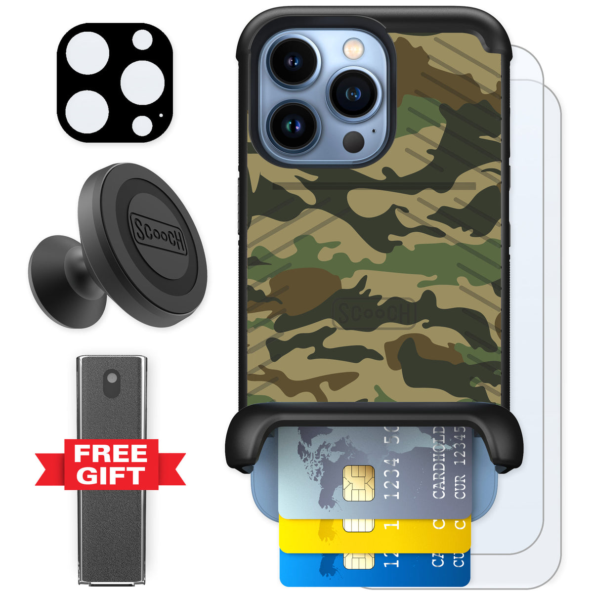 Scooch Wingmate Classic Camo for iPhone 13 Pro — Defender Bundle