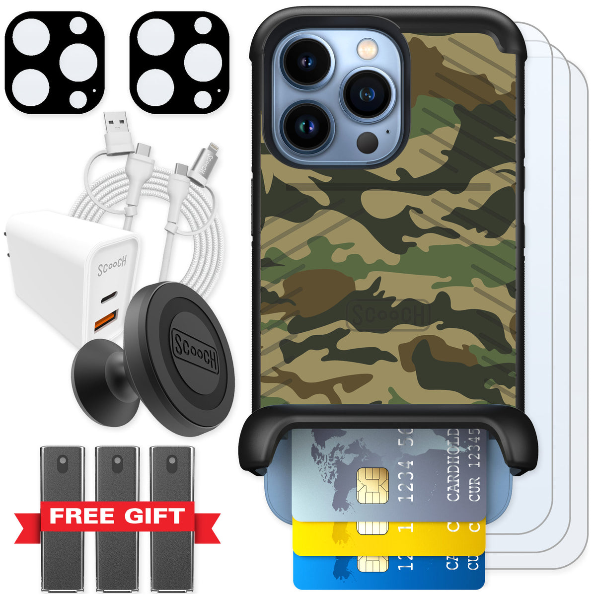 Scooch Wingmate Classic Camo for iPhone 13 Pro — Ultimate Bundle
