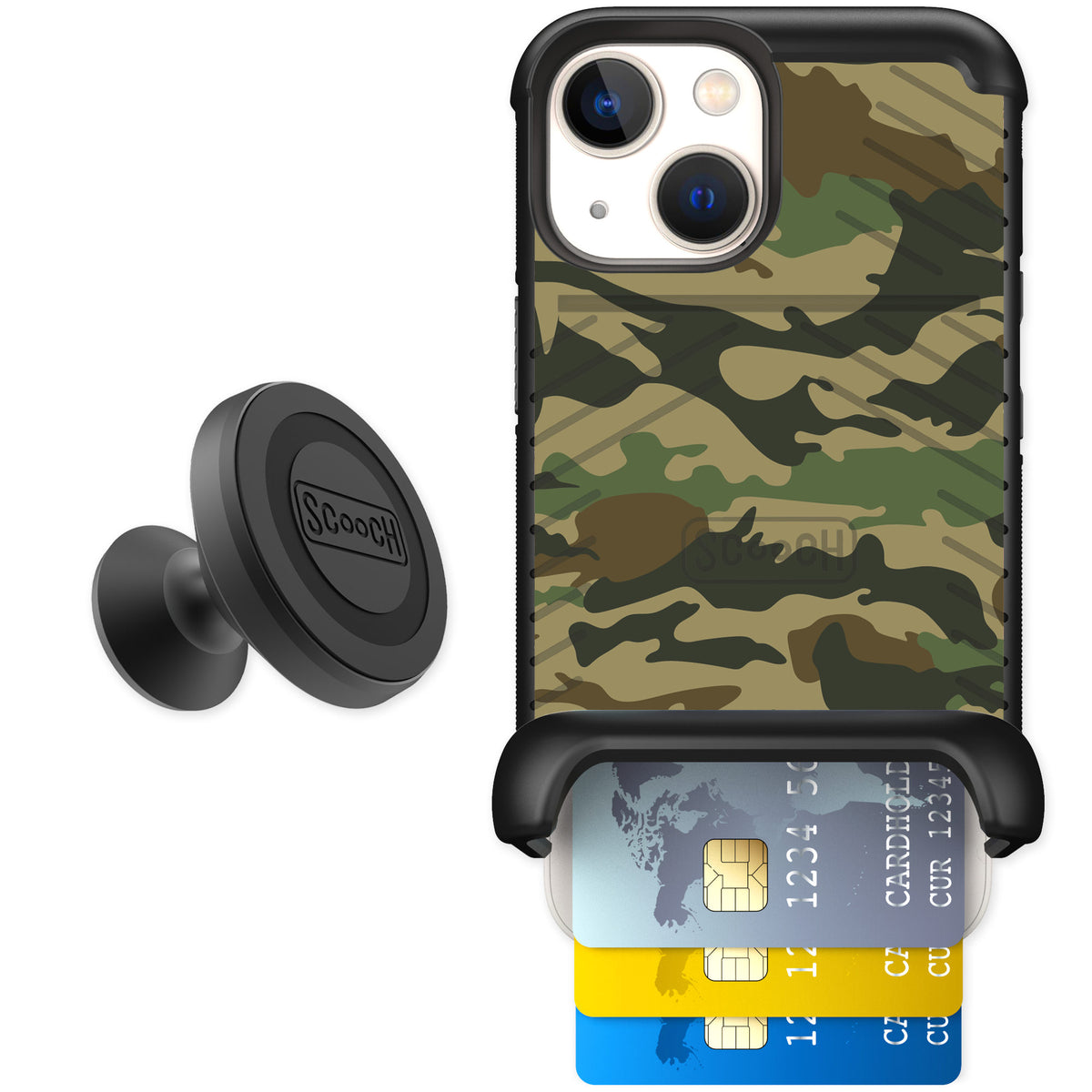 Scooch Wingmate Classic Camo for iPhone 13 mini — Starter Bundle