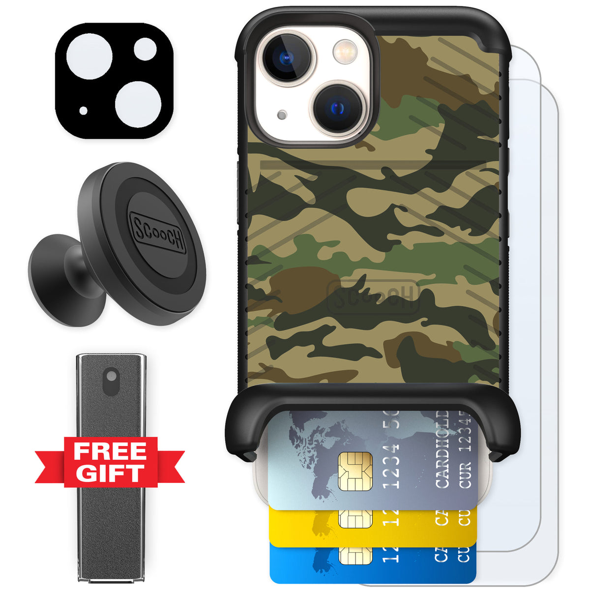 Scooch Wingmate Classic Camo for iPhone 13 mini — Defender Bundle