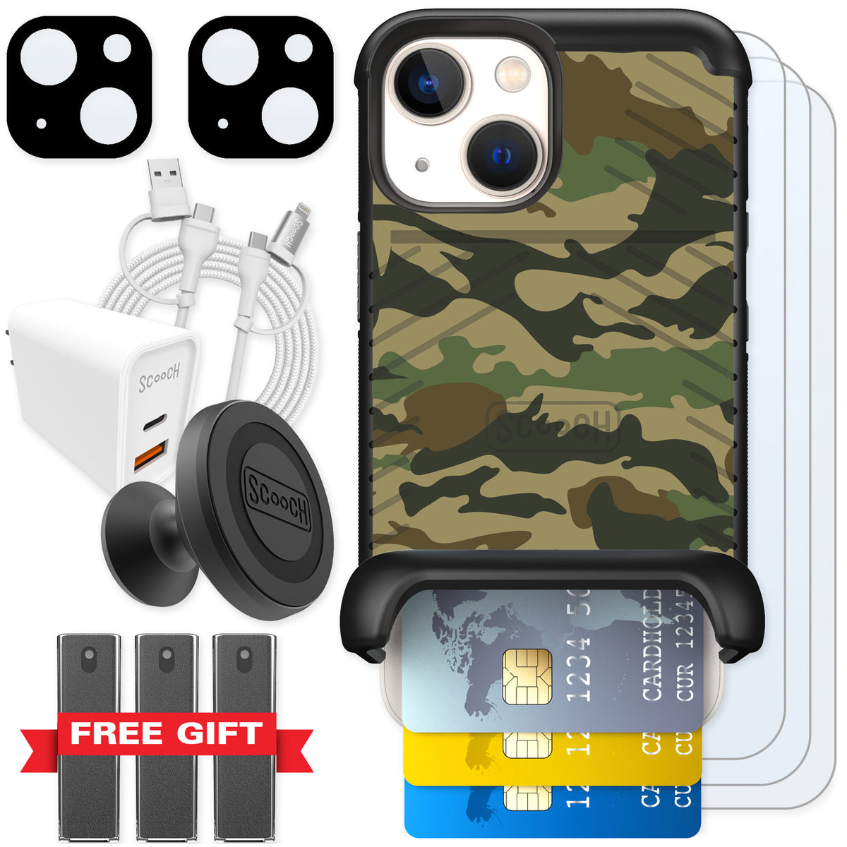 Scooch Wingmate Classic Camo for iPhone 13 mini — Ultimate Bundle