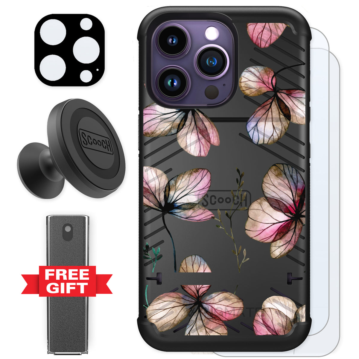 Scooch Wingmate Dried Flowers for iPhone 14 Pro — Defender Bundle