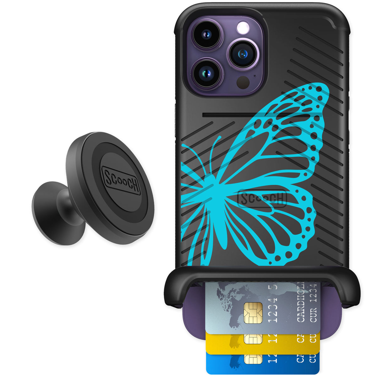 Scooch Wingmate Azure Butterfly for iPhone 14 Pro Max — Starter Bundle