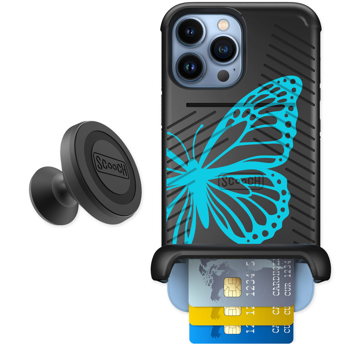Scooch Wingmate Azure Butterfly for iPhone 13 Pro Max — Starter Bundle