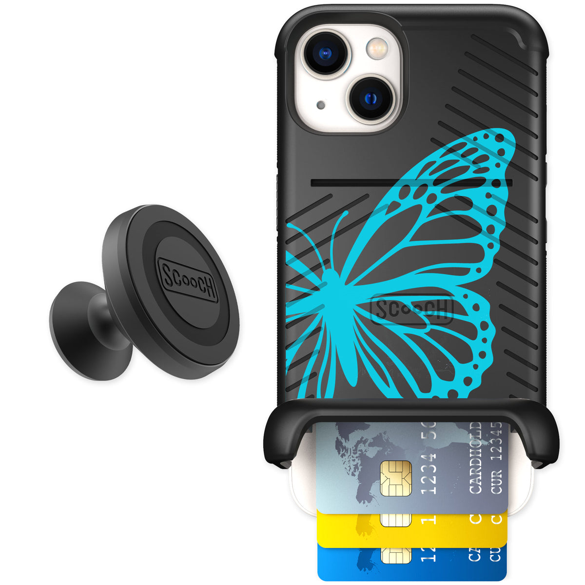 Scooch Wingmate Azure Butterfly for iPhone 13 — Starter Bundle