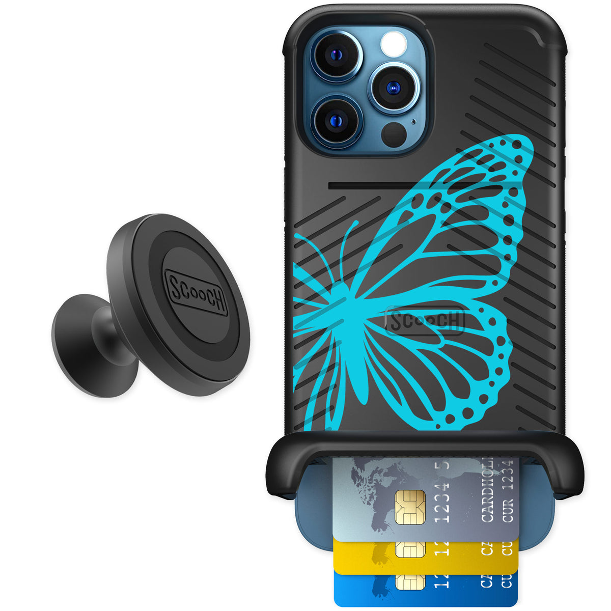 Scooch Wingmate Azure Butterfly for iPhone 12 Pro — Starter Bundle