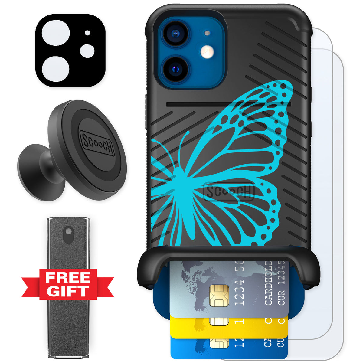Scooch Wingmate Azure Butterfly for iPhone 12 — Defender Bundle