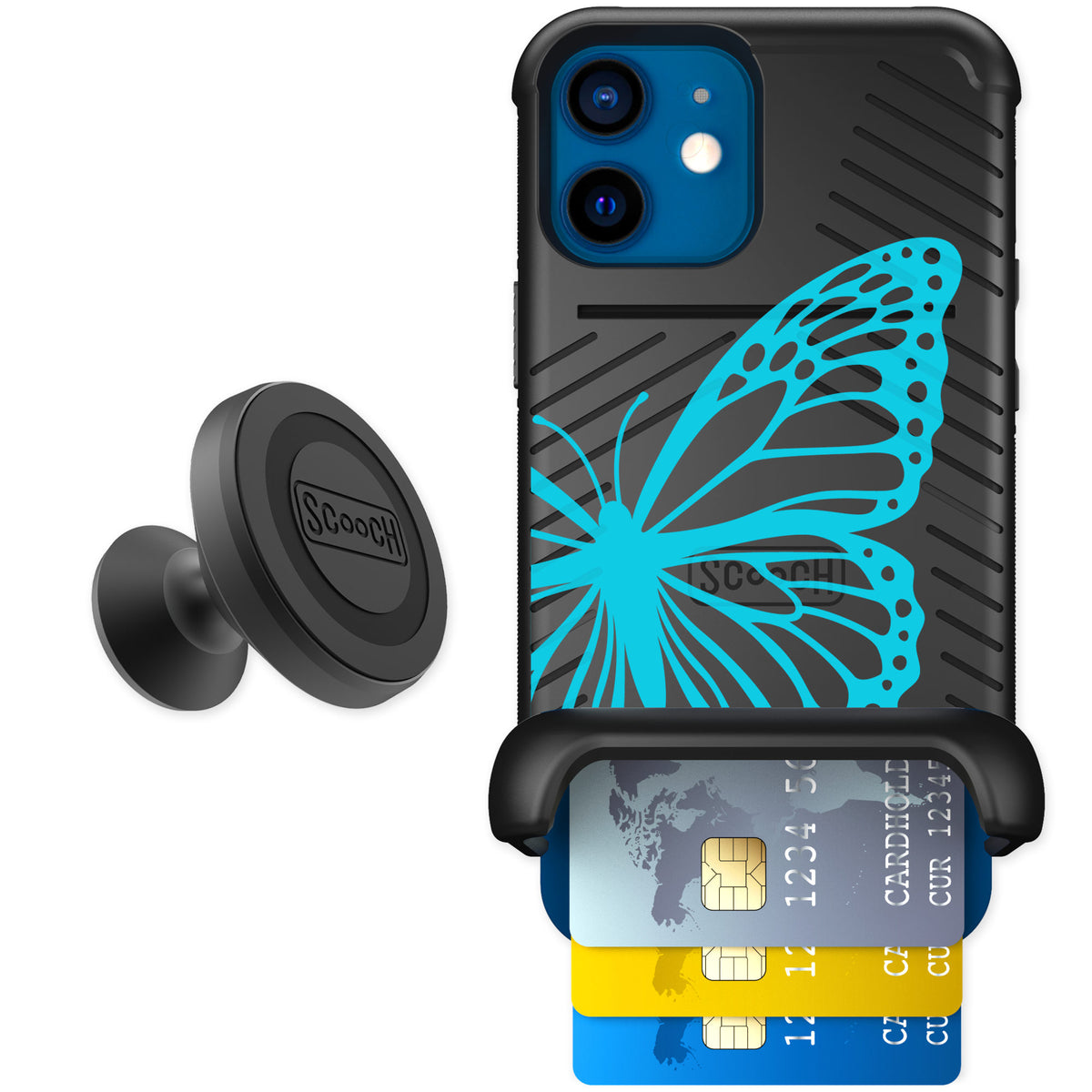 Scooch Wingmate Azure Butterfly for iPhone 12 mini — Starter Bundle