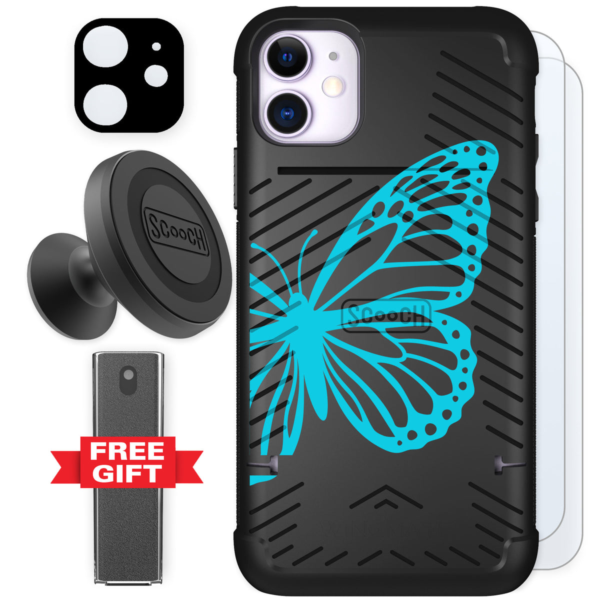 Scooch Wingmate Azure Butterfly for iPhone 11 — Defender Bundle