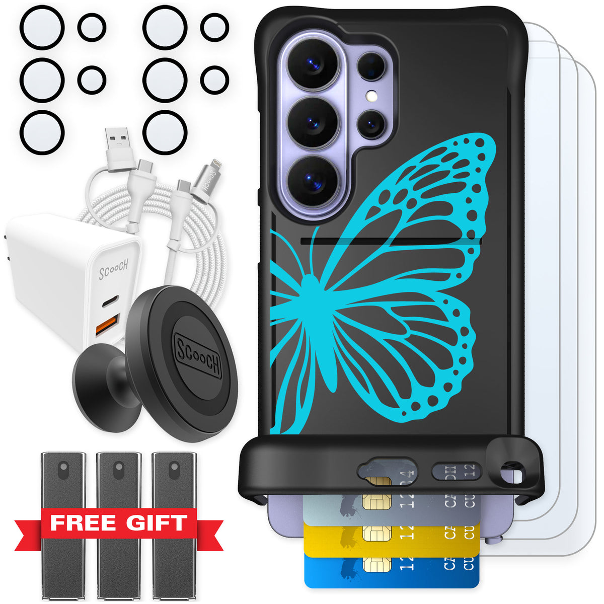 Scooch Wingmate Azure Butterfly for Galaxy S26 Ultra — Ultimate Bundle