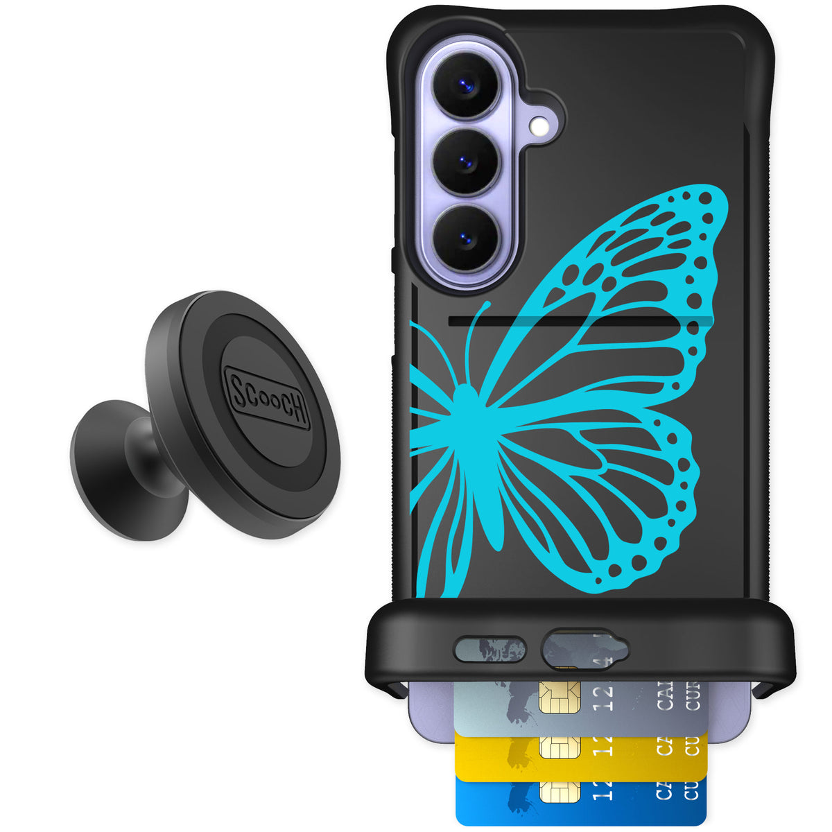 Scooch Wingmate Azure Butterfly for Galaxy S26+ — Starter Bundle