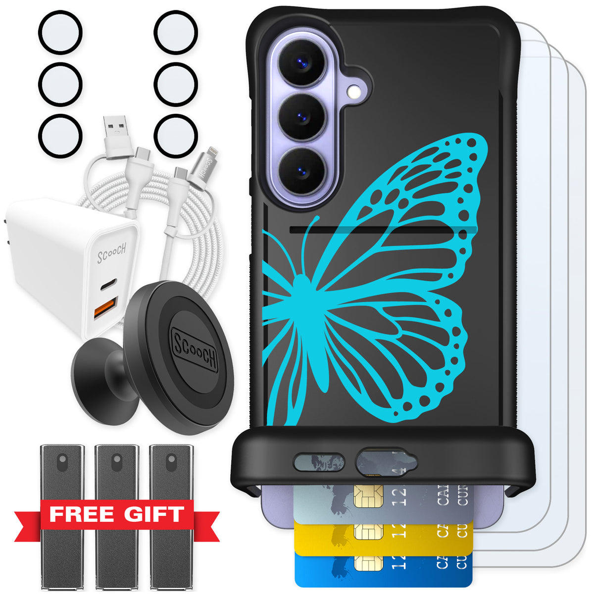 Scooch Wingmate Azure Butterfly for Galaxy S26+ — Ultimate Bundle