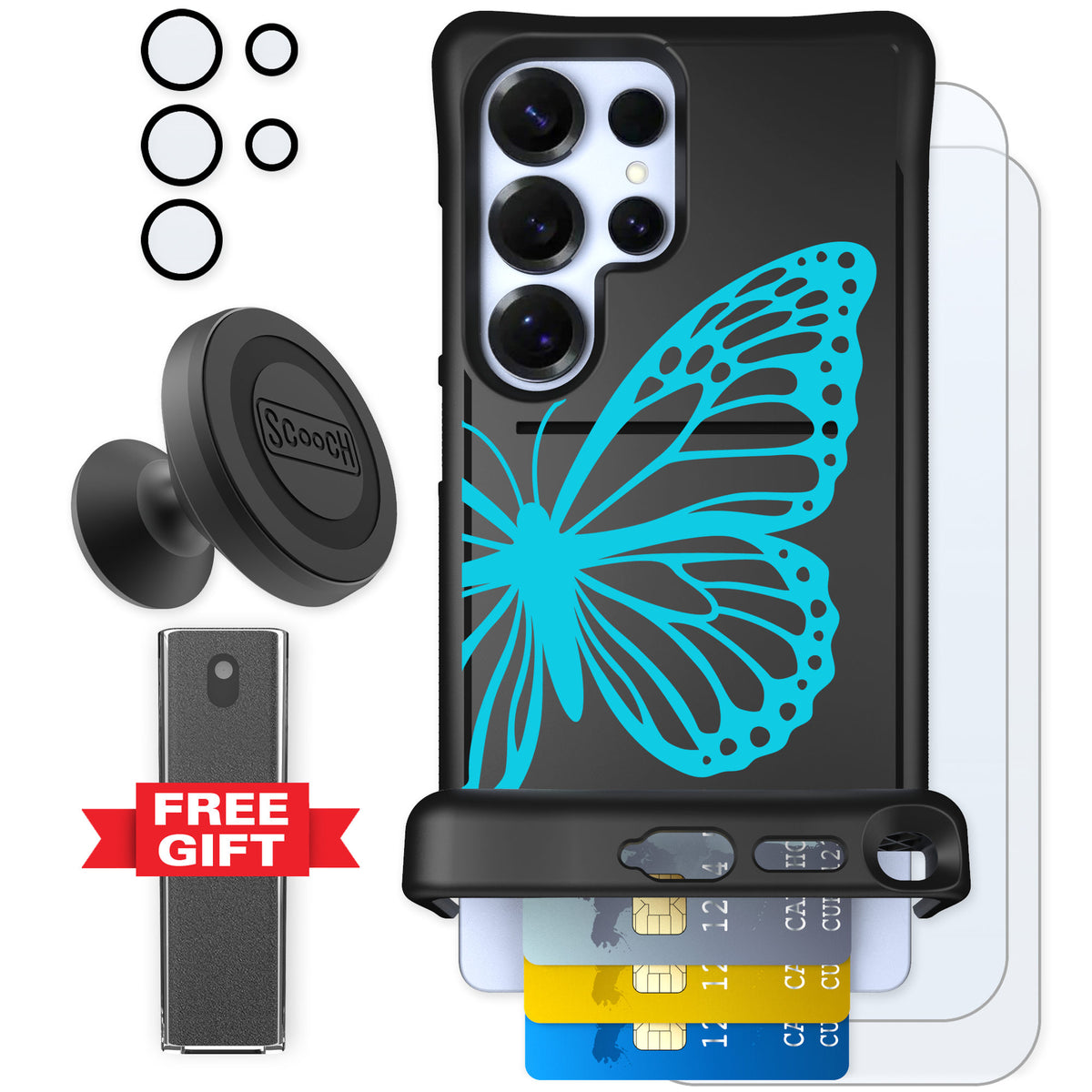 Scooch Wingmate Azure Butterfly for Galaxy S25 Ultra — Defender Bundle
