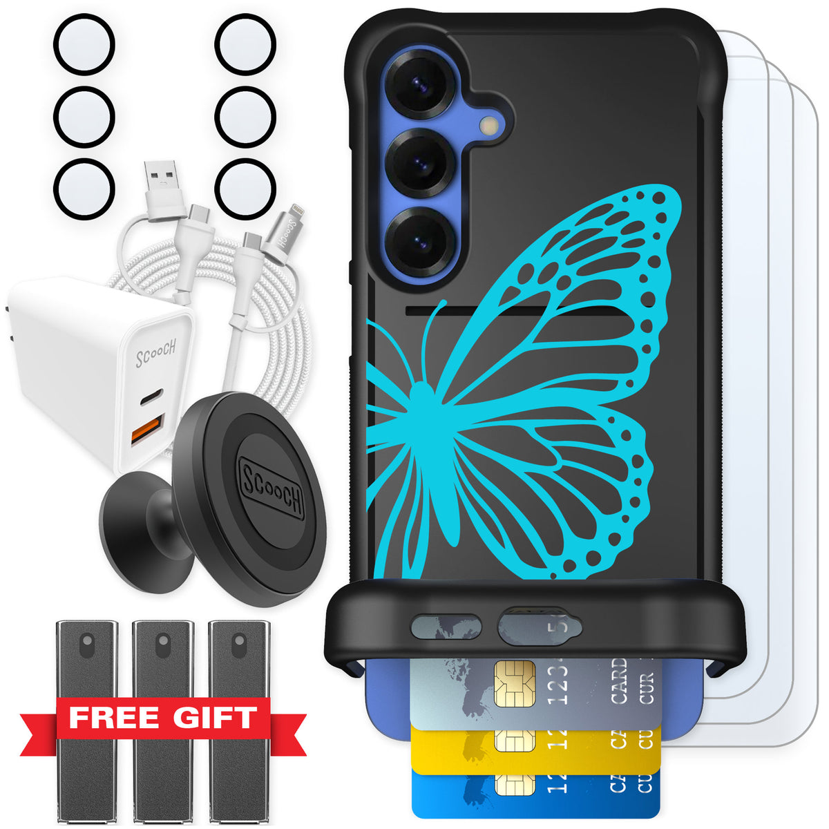 Scooch Wingmate Azure Butterfly for Galaxy S25+ — Ultimate Bundle
