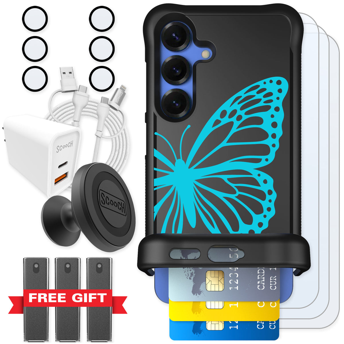 Scooch Wingmate Azure Butterfly for Galaxy S25 — Ultimate Bundle