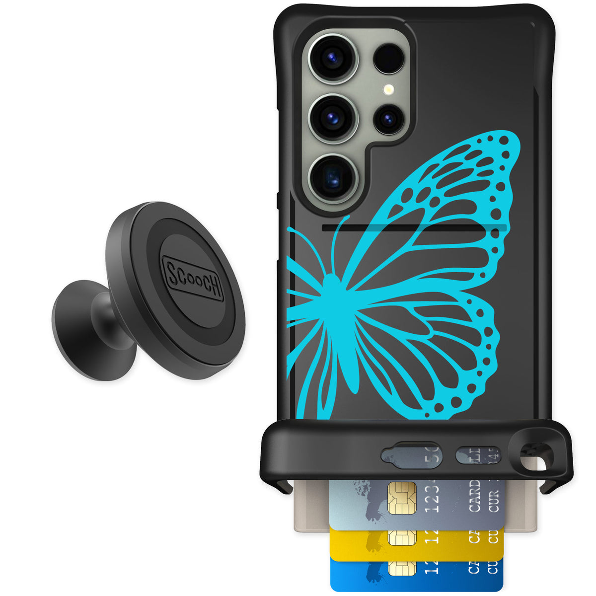 Scooch Wingmate Azure Butterfly for Galaxy S24 Ultra — Starter Bundle