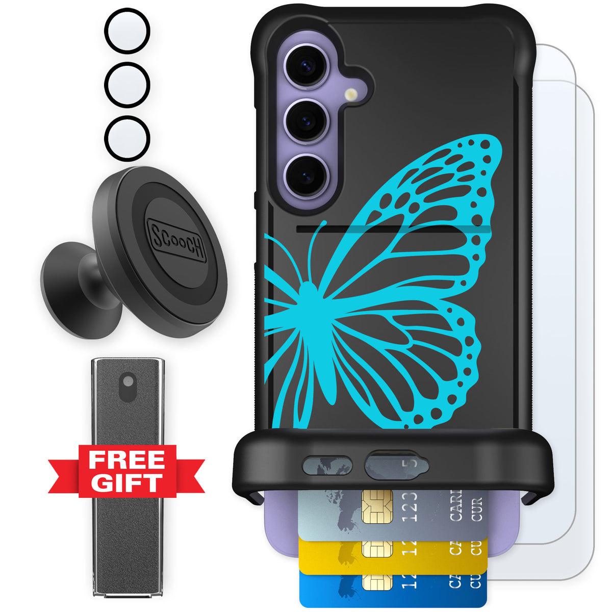Scooch Wingmate Azure Butterfly for Galaxy S24+ — Defender Bundle