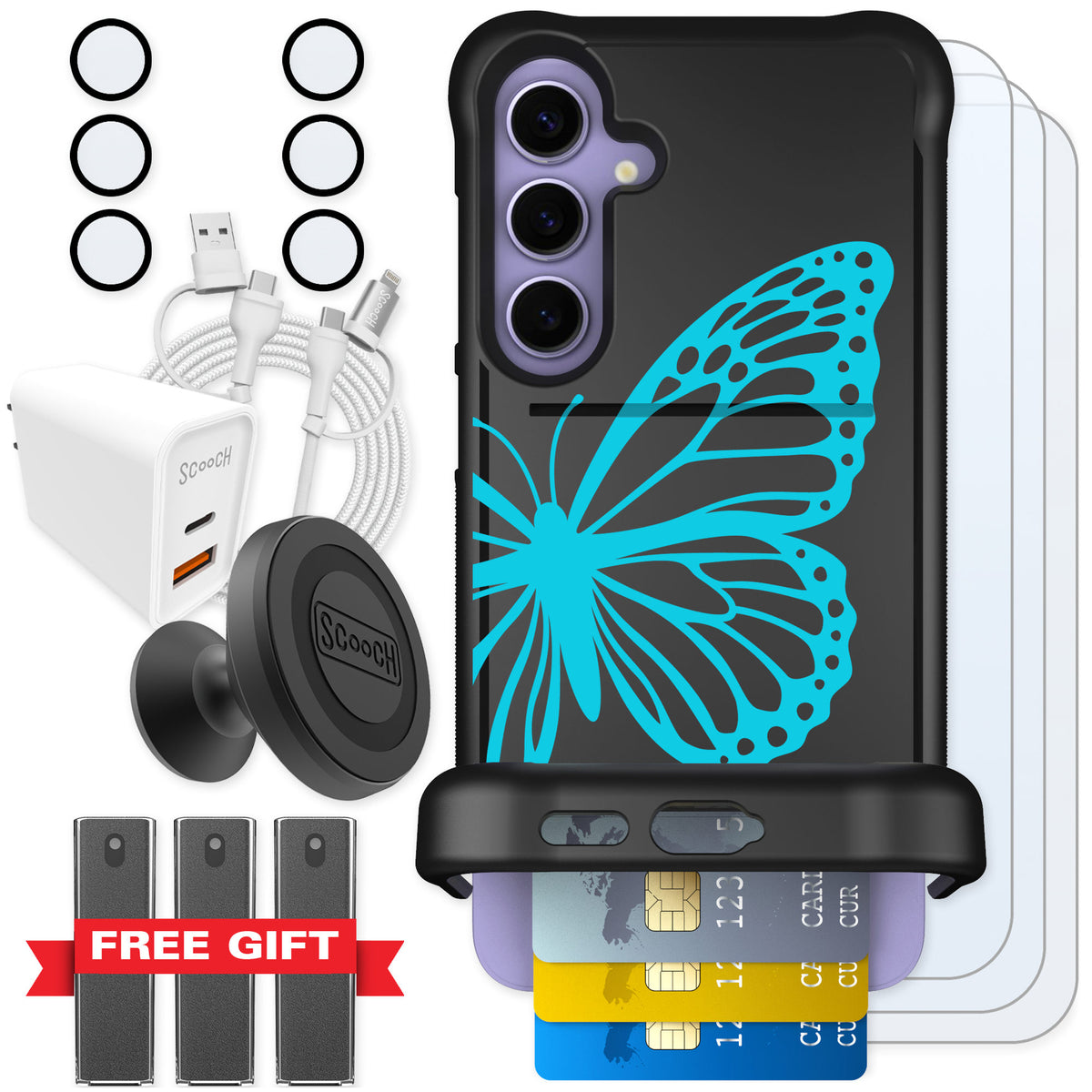 Scooch Wingmate Azure Butterfly for Galaxy S24+ — Ultimate Bundle