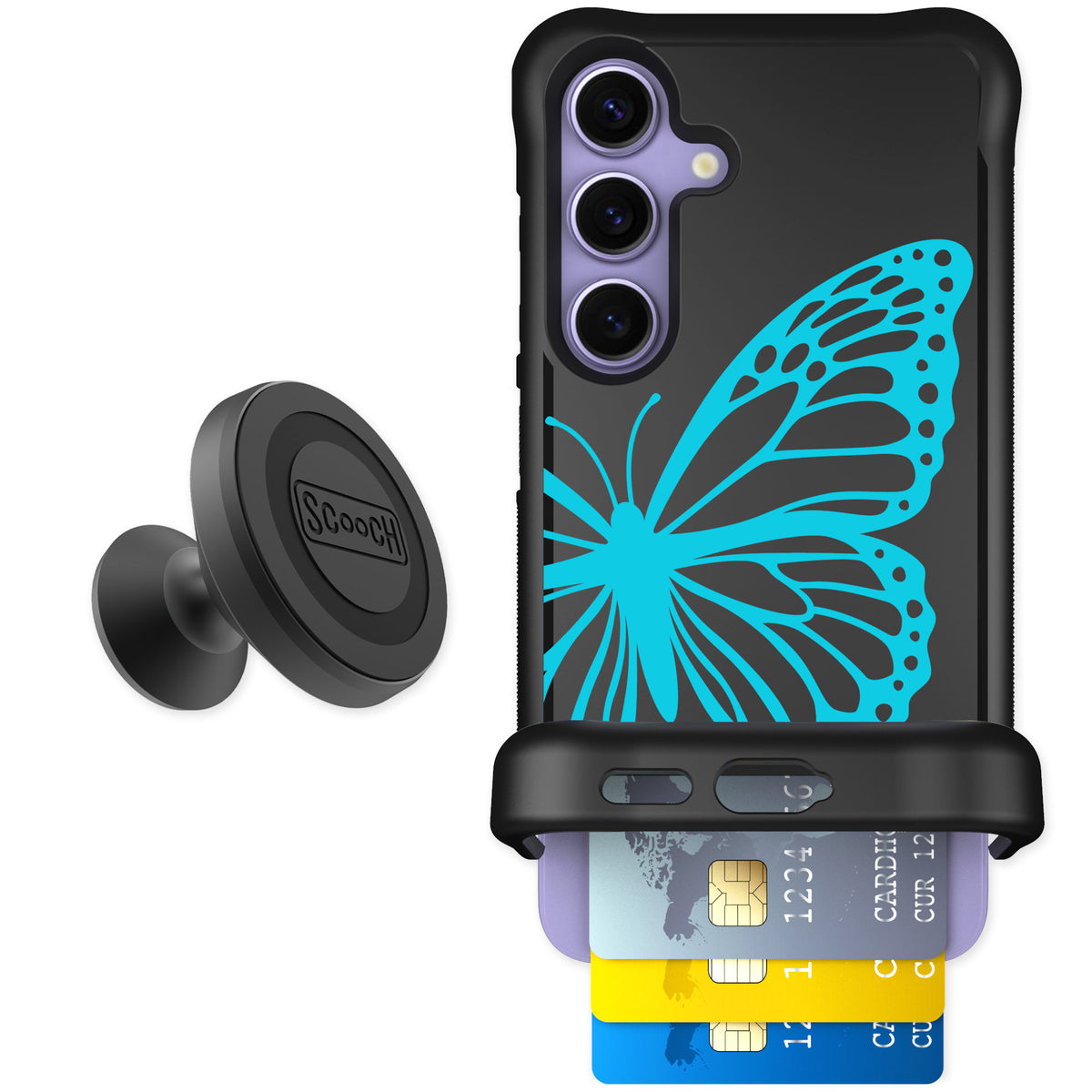 Scooch Wingmate Azure Butterfly for Galaxy S24 — Starter Bundle