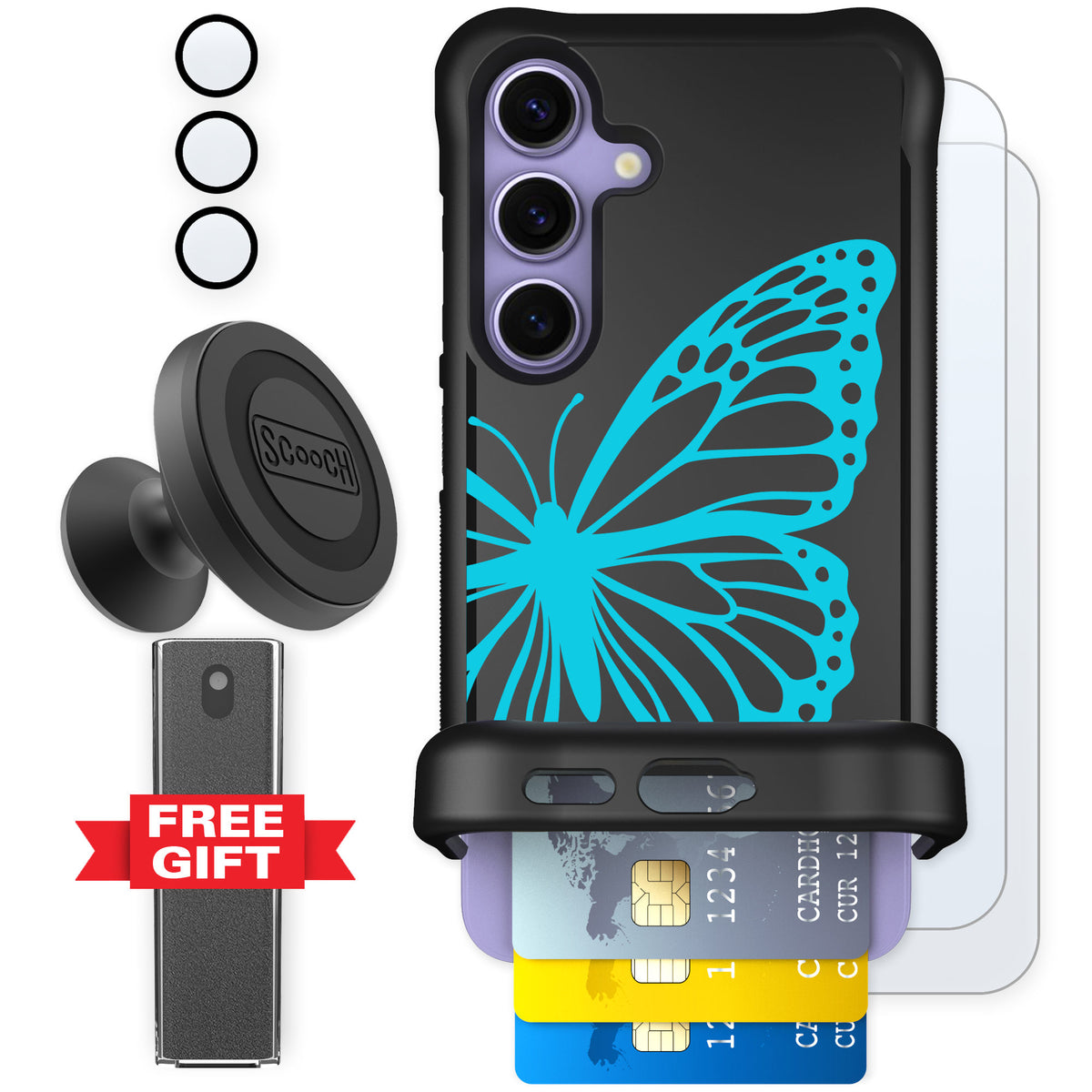 Scooch Wingmate Azure Butterfly for Galaxy S24 — Defender Bundle