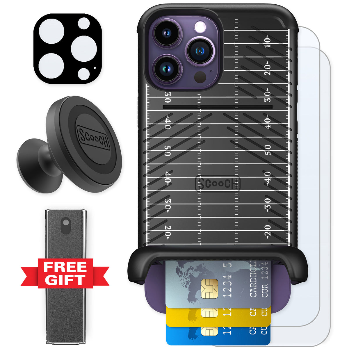 Scooch Wingmate Yard Lines for iPhone 14 Pro Max — Defender Bundle