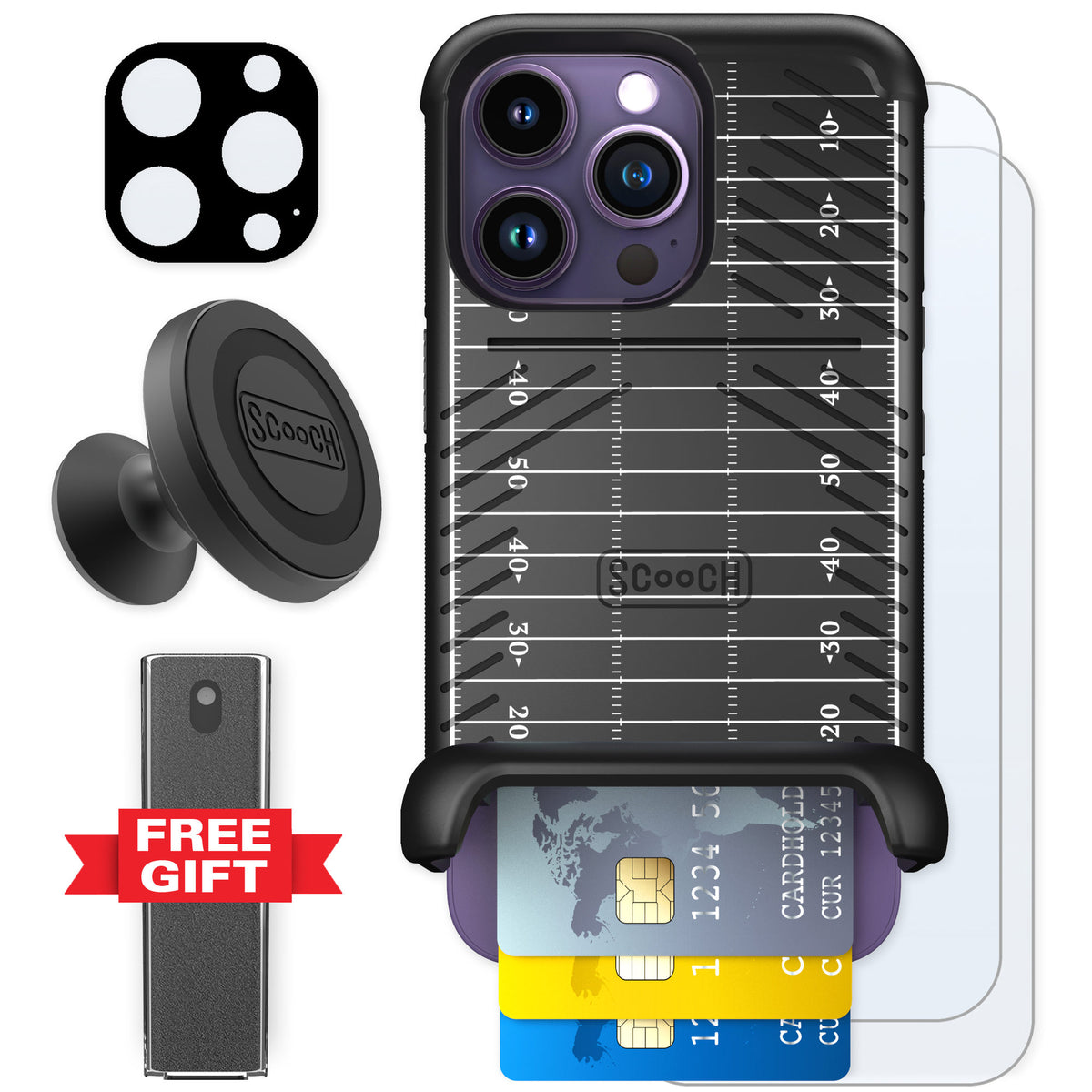 Scooch Wingmate Yard Lines for iPhone 14 Pro — Defender Bundle