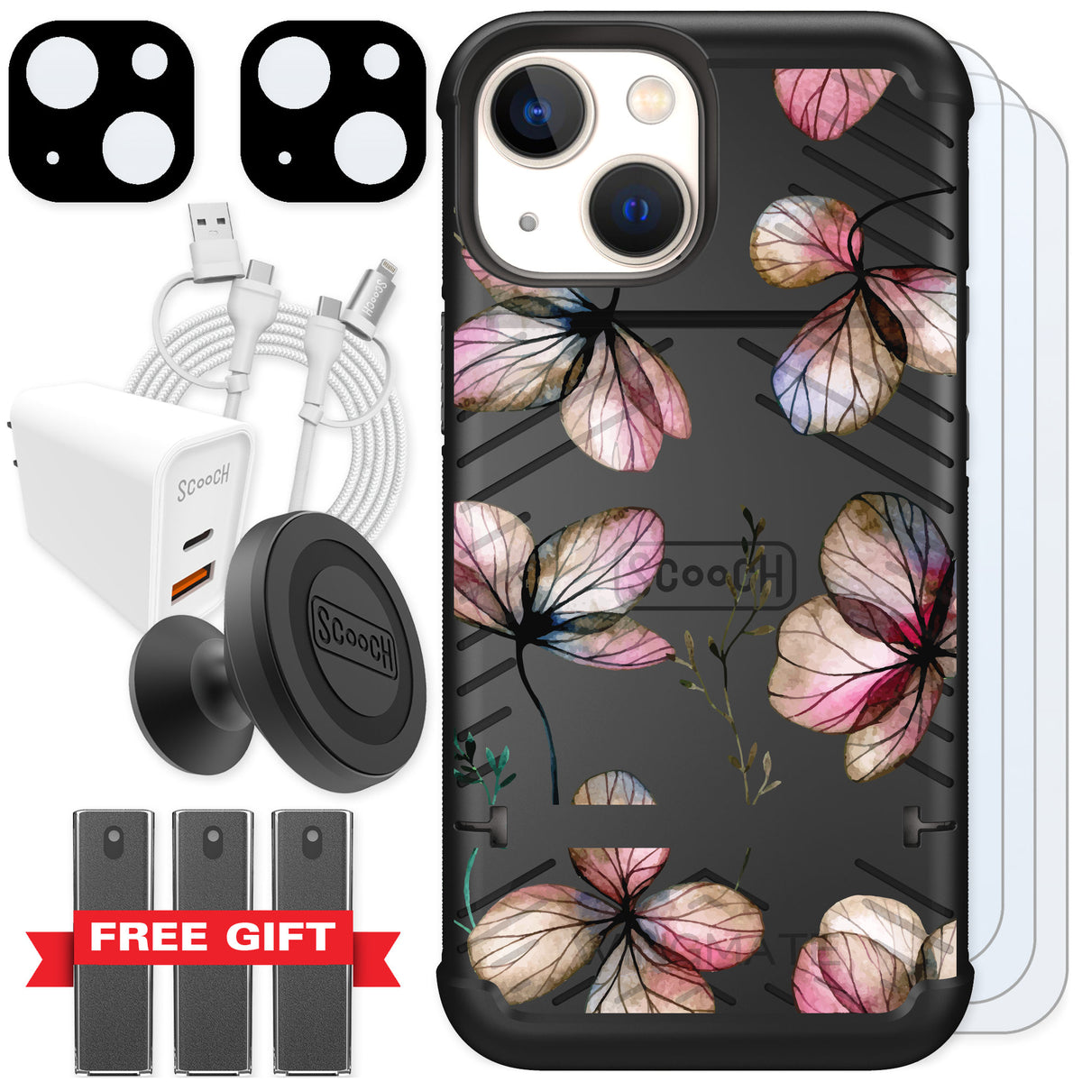 Scooch Wingmate Dried Flowers for iPhone 13 mini — Ultimate Bundle
